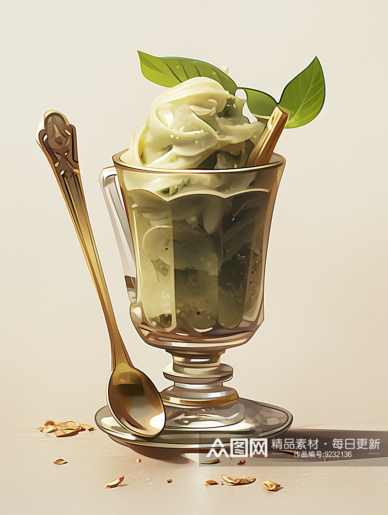 插画风格美味的抹茶冰淇淋素材