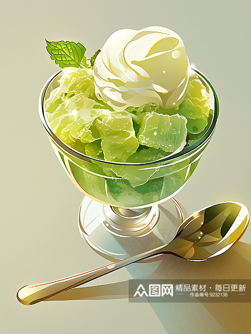 插画风格美味的抹茶冰淇淋素材