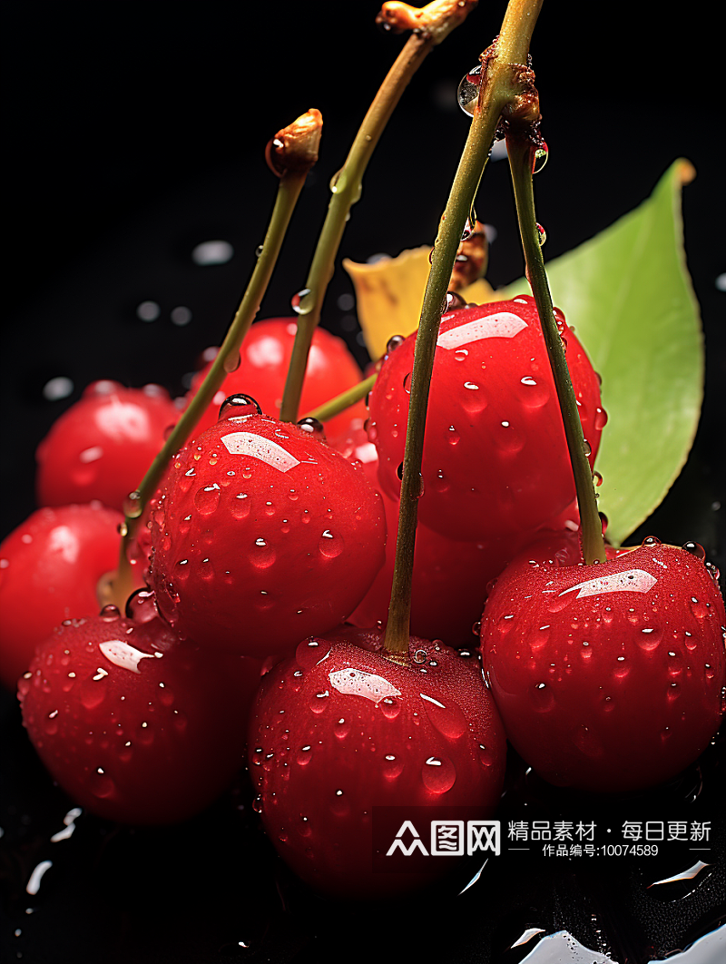 新鲜美味的樱桃草莓水果素材