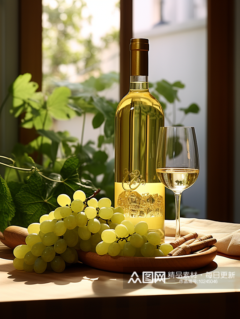美味可口的白葡萄酒场景素材