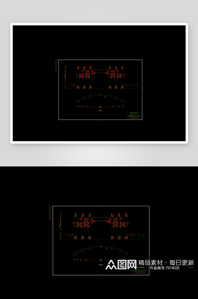 牌坊建筑家装设计cad图纸素材