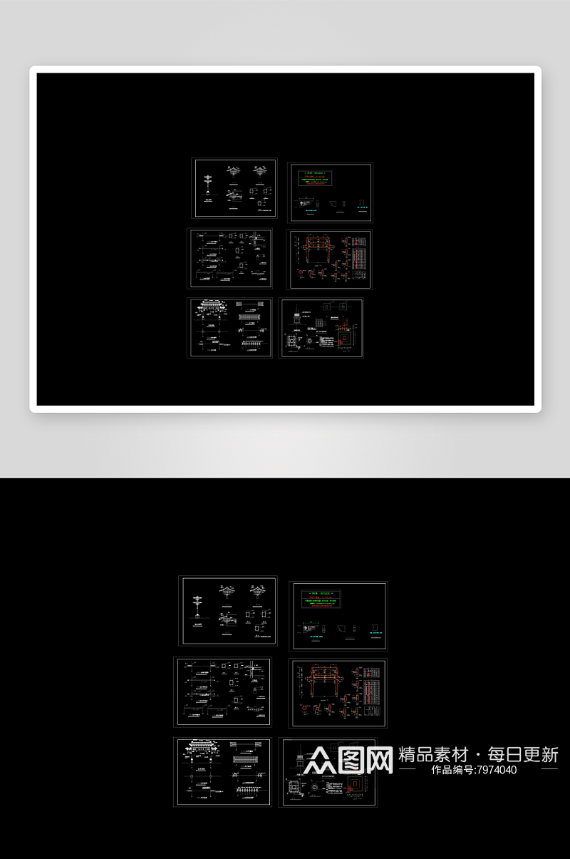 牌坊建筑家装设计cad图纸素材
