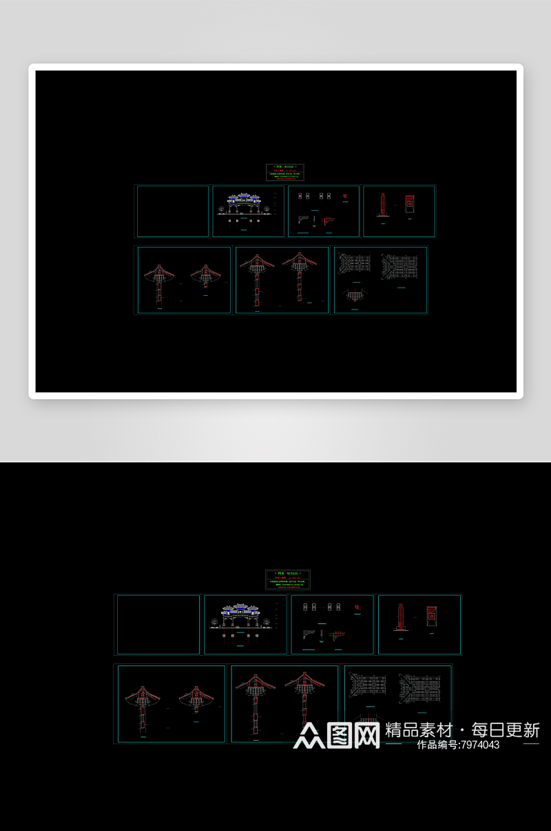 牌坊建筑家装设计cad图纸素材