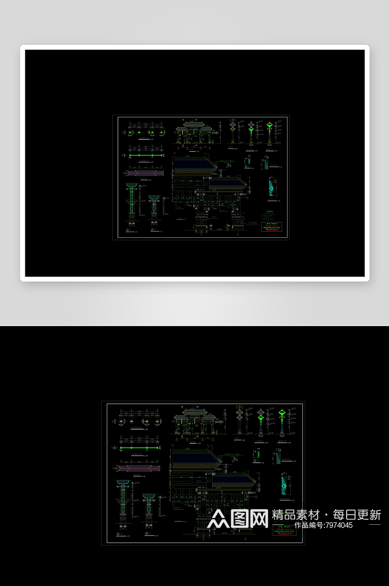 牌坊建筑家装设计cad图纸素材
