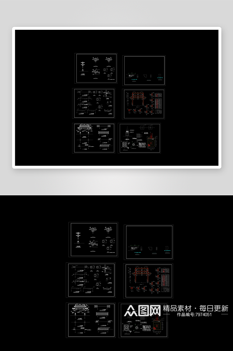 牌坊建筑家装设计cad图纸素材