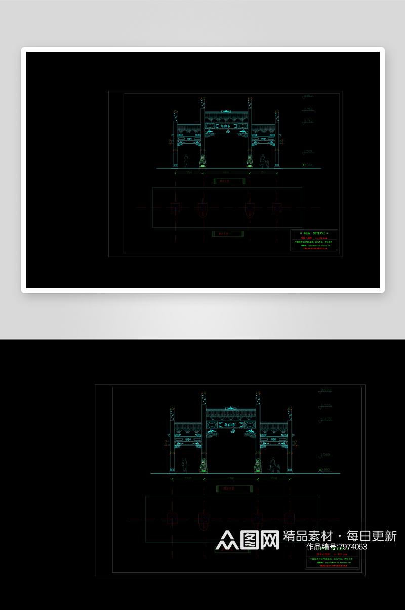 牌坊建筑家装设计cad图纸素材