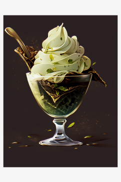 插画风格美味的抹茶冰淇淋