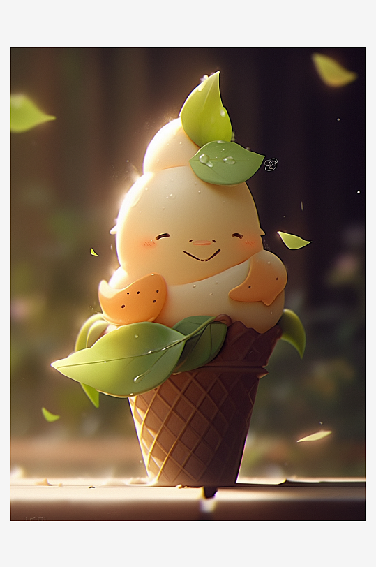 插画风格美味的抹茶冰淇淋