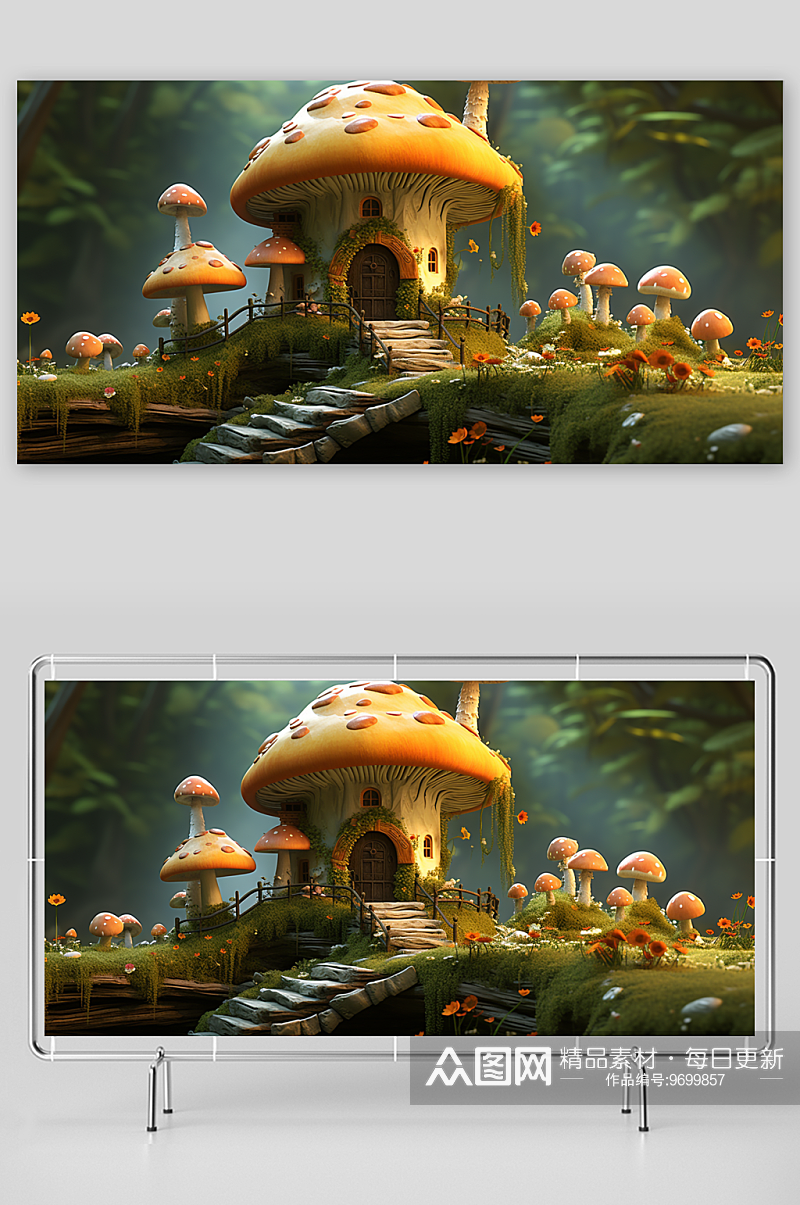 唯美漂亮的卡通蘑菇屋素材