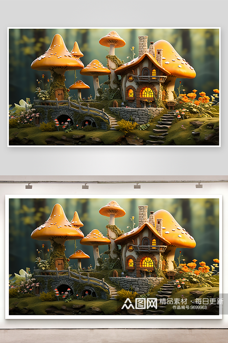 唯美漂亮的卡通蘑菇屋素材