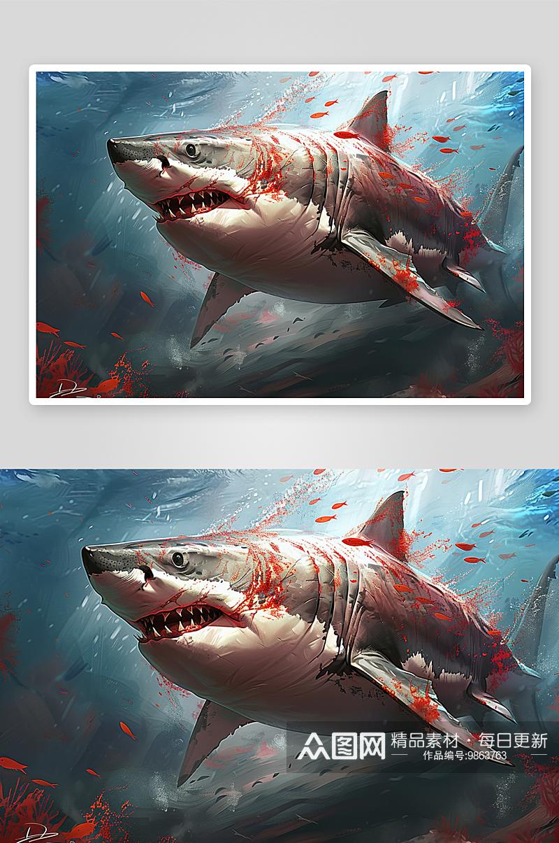 凶猛的海底鲨鱼背景素材