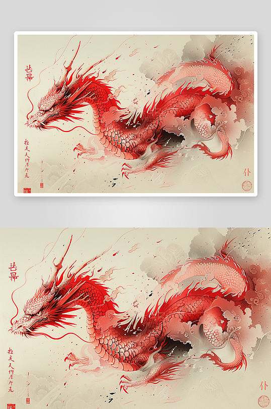 红色质感中国神龙背景