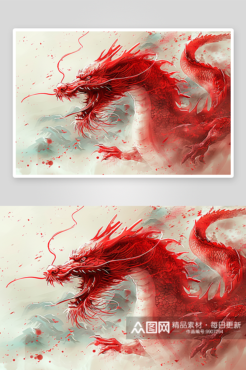 红色质感中国神龙背景素材