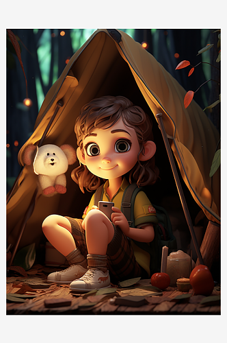 可爱的卡通小孩露营背景