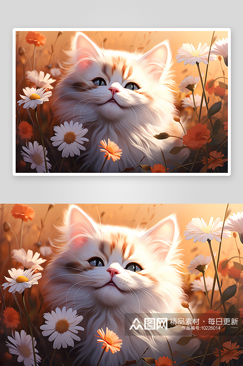 花草中的可爱小猫咪背景素材
