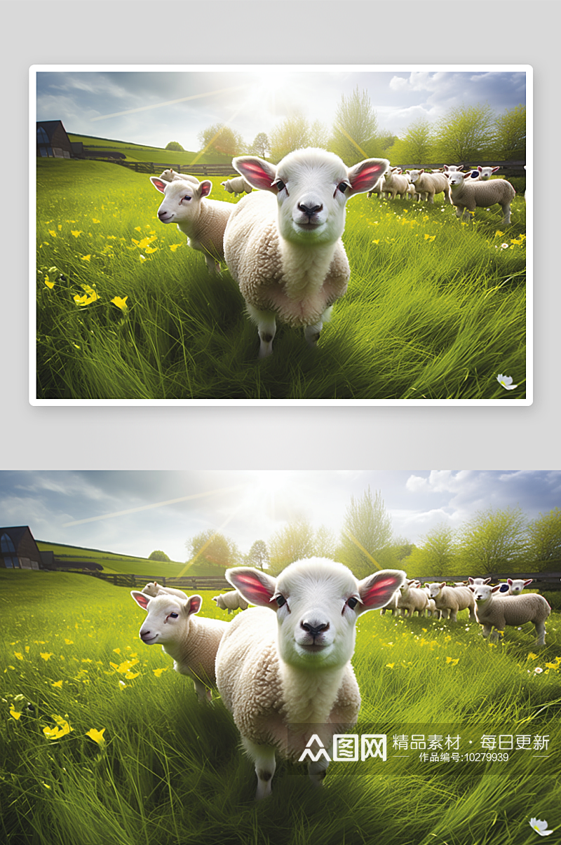 草原上可爱的绵羊背景素材