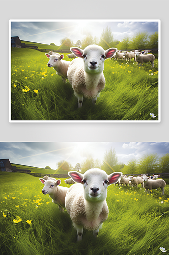 草原上可爱的绵羊背景
