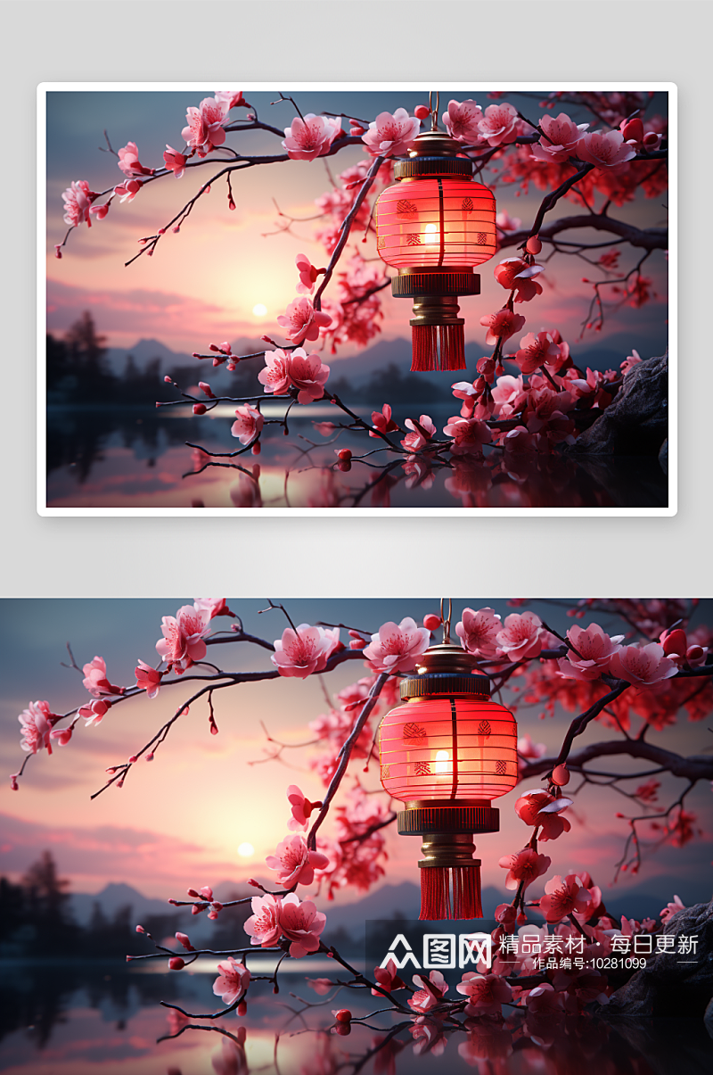 唯美漂亮的中国红灯笼背景素材