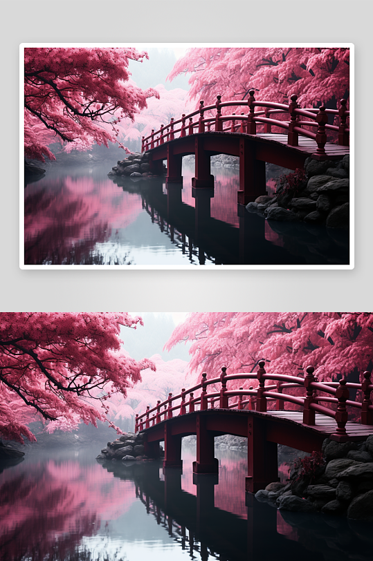 唯美漂亮的樱花木桥场景