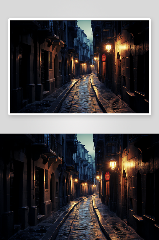夜空下的城市巷子街道