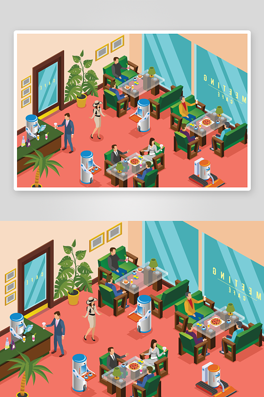 创意矢量餐厅服务生元素