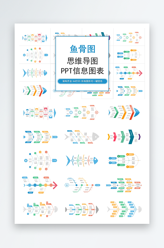 创意大气鱼骨图PPT模板-众图网