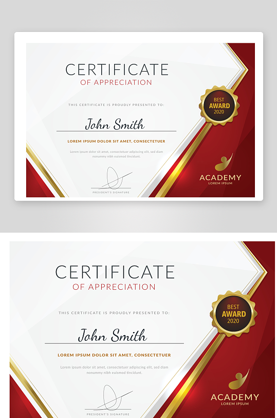 创意矢量荣誉证书模板-众图网