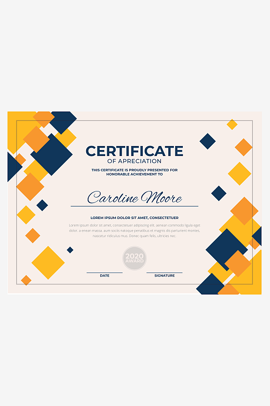 创意矢量荣誉证书模板-众图网