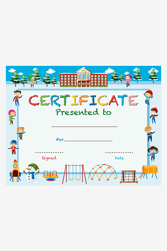 创意矢量幼儿园证书模板-众图网