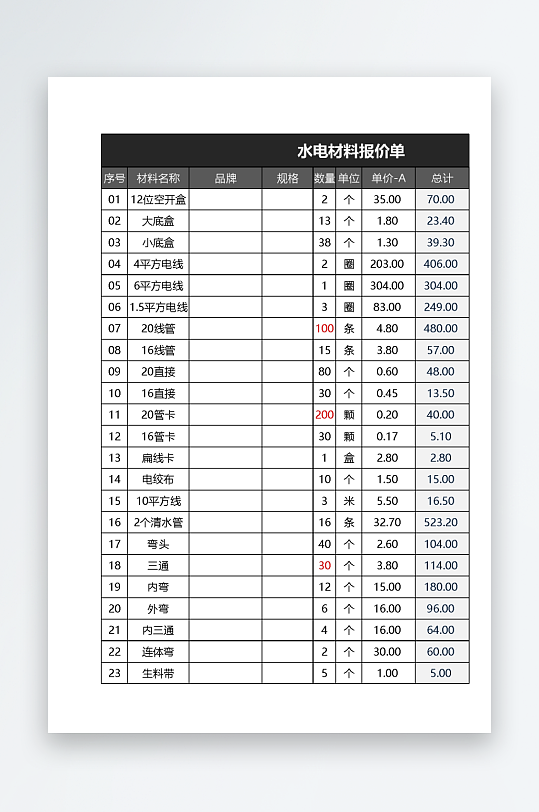 创意大气报价单表格-众图网