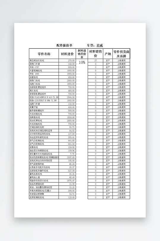 创意大气报价单表格-众图网