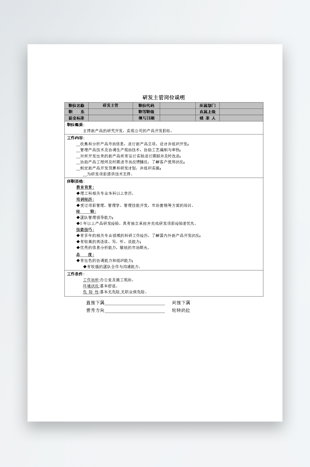 公司员工岗位职责模板素材