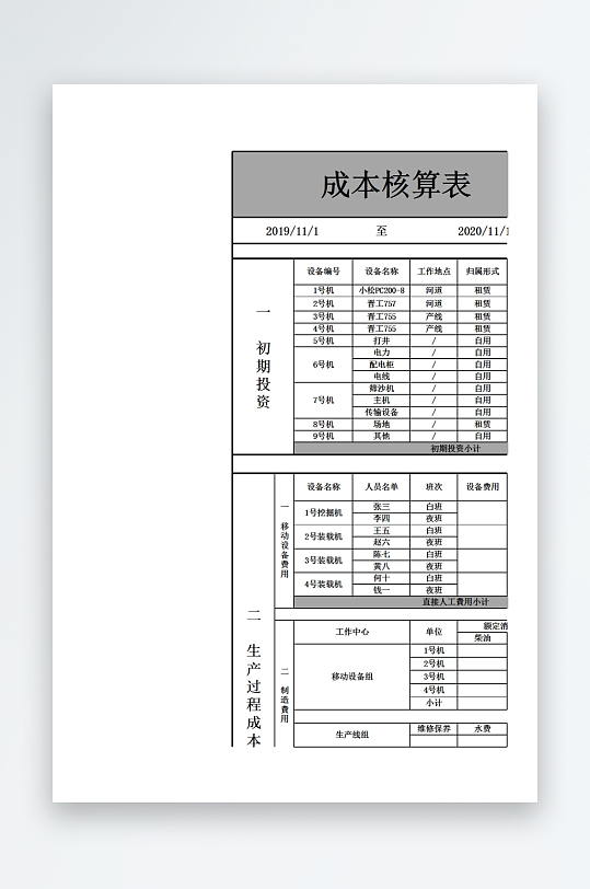 创意生产成本表格模板-众图网