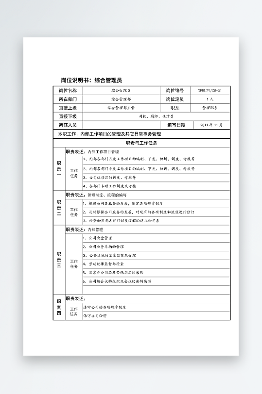 公司员工岗位职责模板-众图网