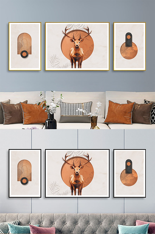 三联系列现代轻奢装饰画-众图网