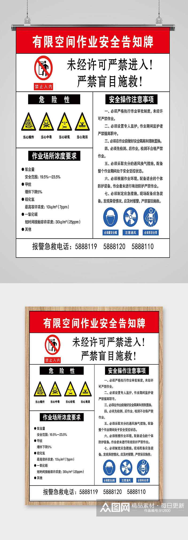 有限空间作业安全 安全风险告知牌素材