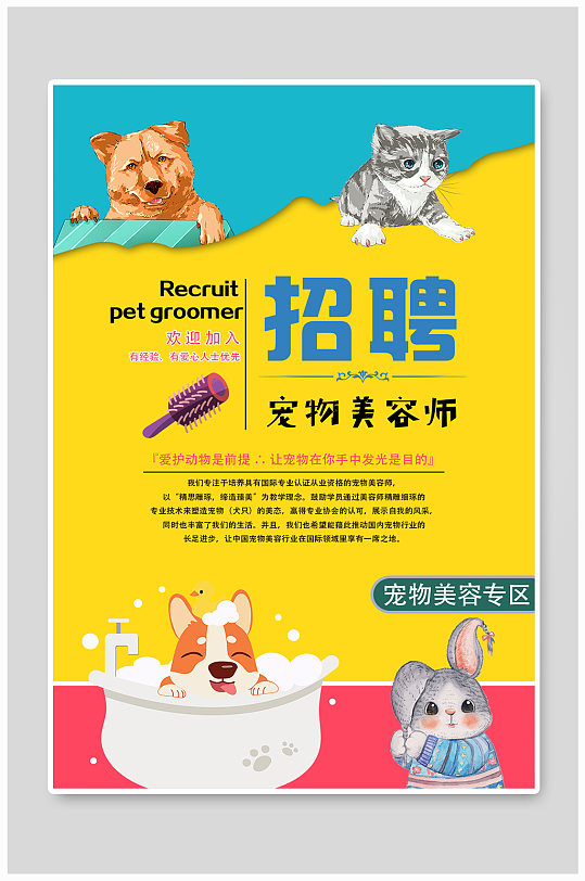 招聘宠物美容师海报-众图网