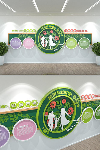 绿色植物幼儿园文化墙校园形象墙