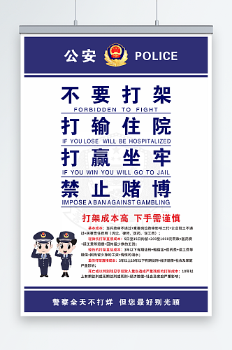 蓝色简约警务制度牌公安制度