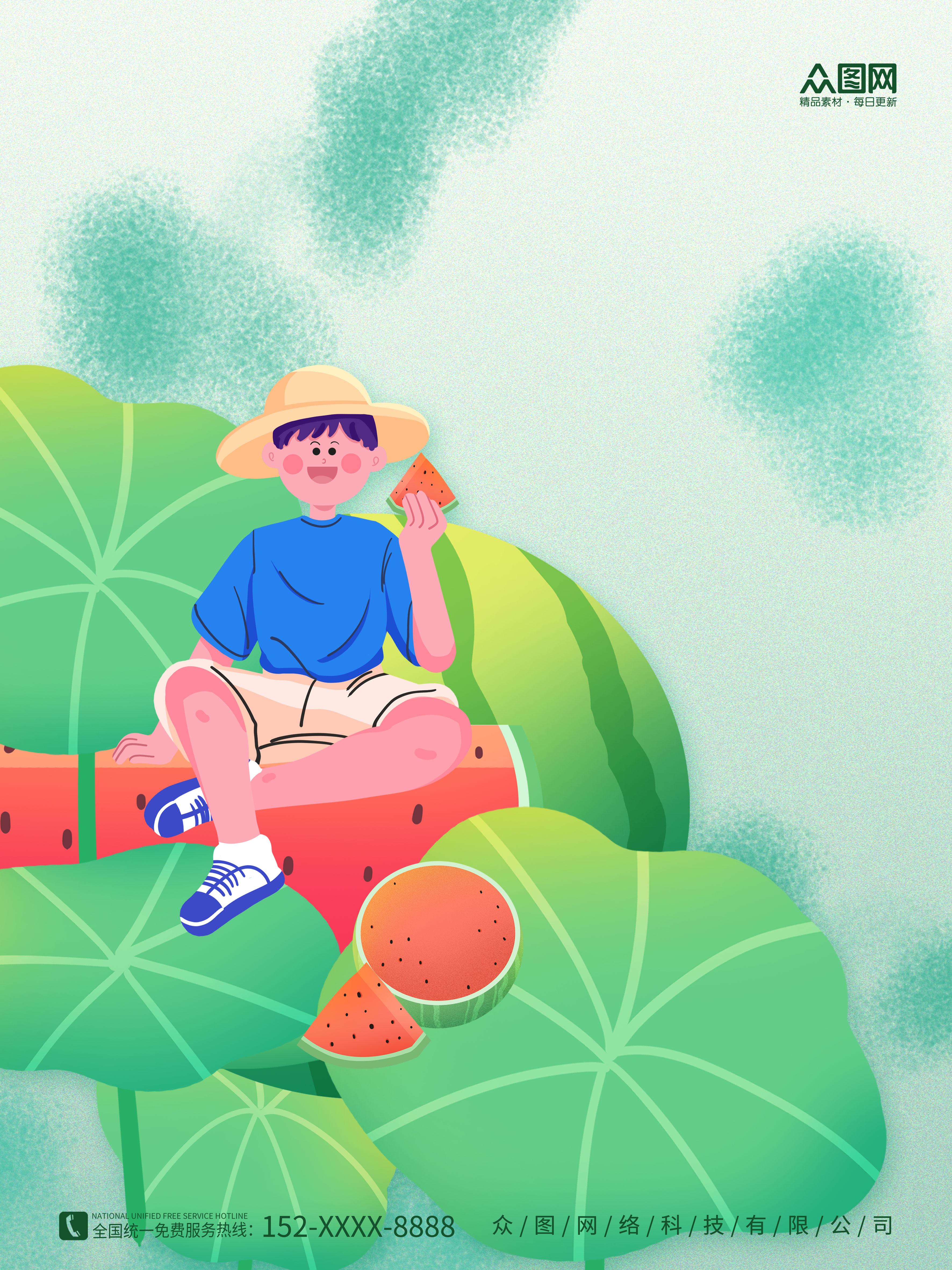 夏季吃西瓜人物背景素材素材
