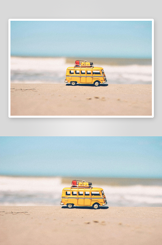 旅行卡通汽车海边沙滩旅行