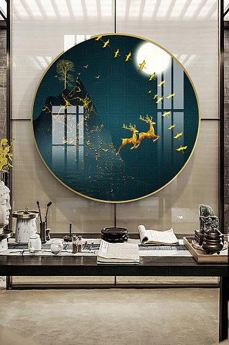 新中式山水创意意境鹿飞鸟艺术晶瓷装