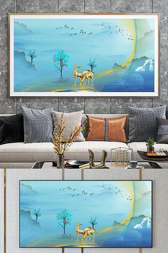 奢华新中式线条山水风景艺术装饰画