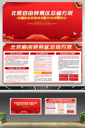 红色建设北京自贸区内容知识双面展板