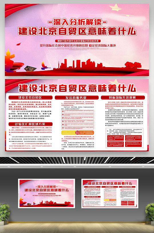红色大气北京自贸区知识内容宣传展板