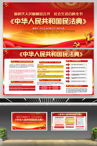红色中华人民共和国民法典内容知识展板