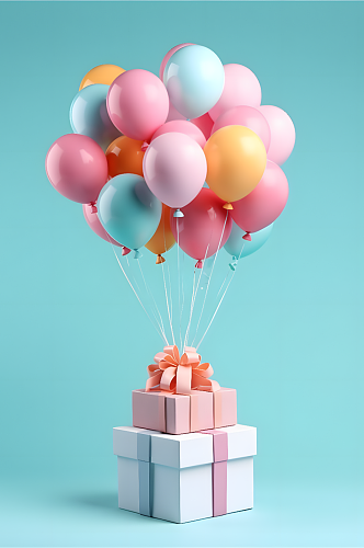 数字艺术气球盒子礼物摄影图
