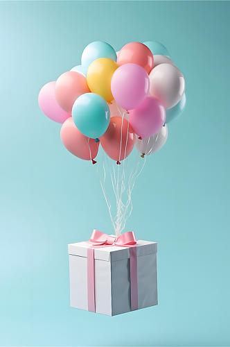 数字艺术气球盒子礼物摄影图