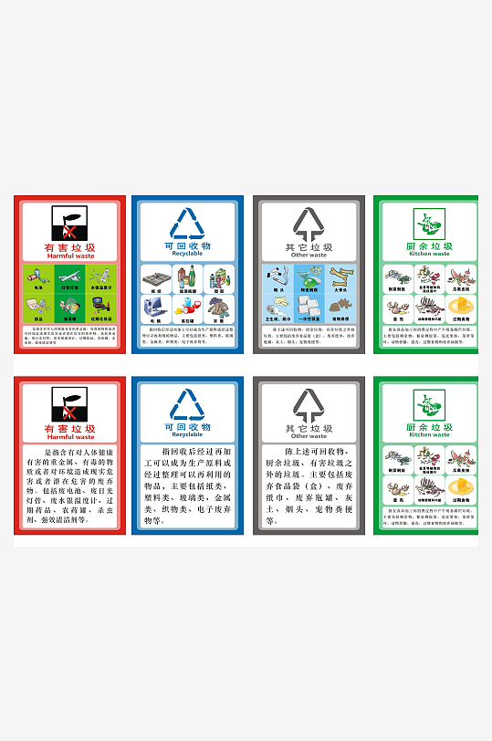 垃圾分类图标素材垃圾分类回收海报素材