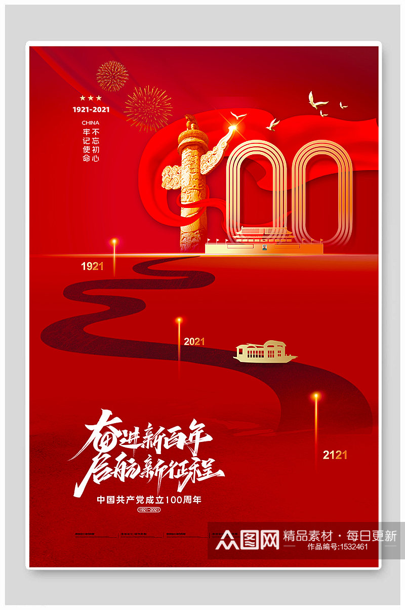 中国共产党建党100周年海报素材